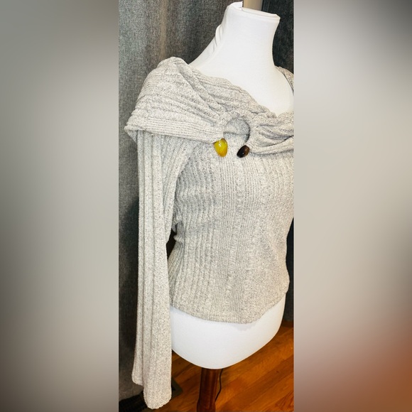Missguided Gray Ribbed Off Shoulder Sweater XL Long Sleeve Foldover Cowl Neck l - Picture 5 of 12